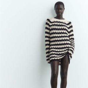 Zara Striped Pointelle Knit Sweater